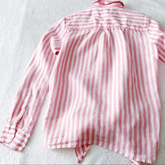 J.Crew Pink & White Stripe Toed Waist Linen Top - Picture 9 of 11